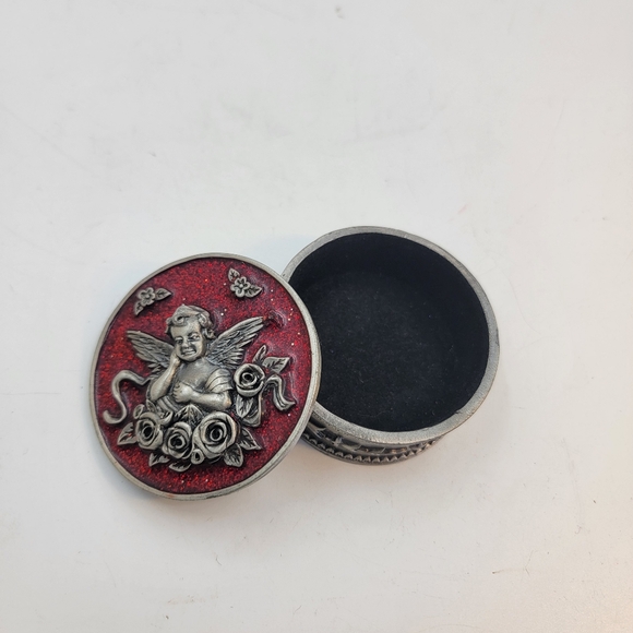 Source Unknown Jewelry - Vintage pewter cherub and red enameled trinket box